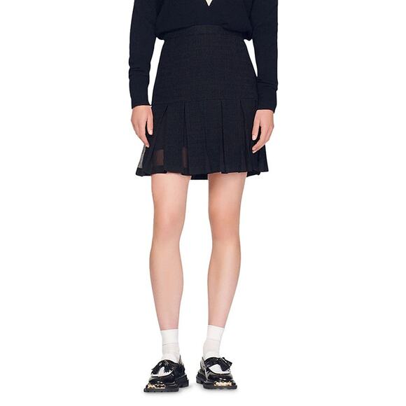 Sandro Firenze Pleated Skirt Black - 0/XS - Picture 1 of 2